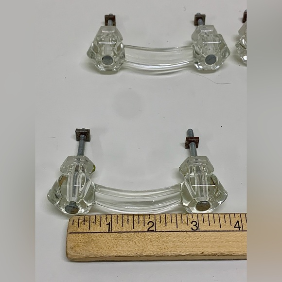 (Lot of 4) Early 1900s Clear Molded Glass Drawer Bridge Pull Handles w/ hardware - Picture 8 of 10